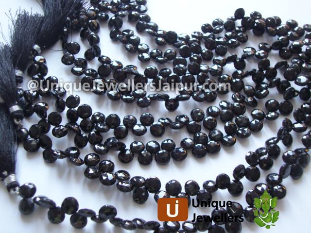 Black Spinel Faceted Coin Beads